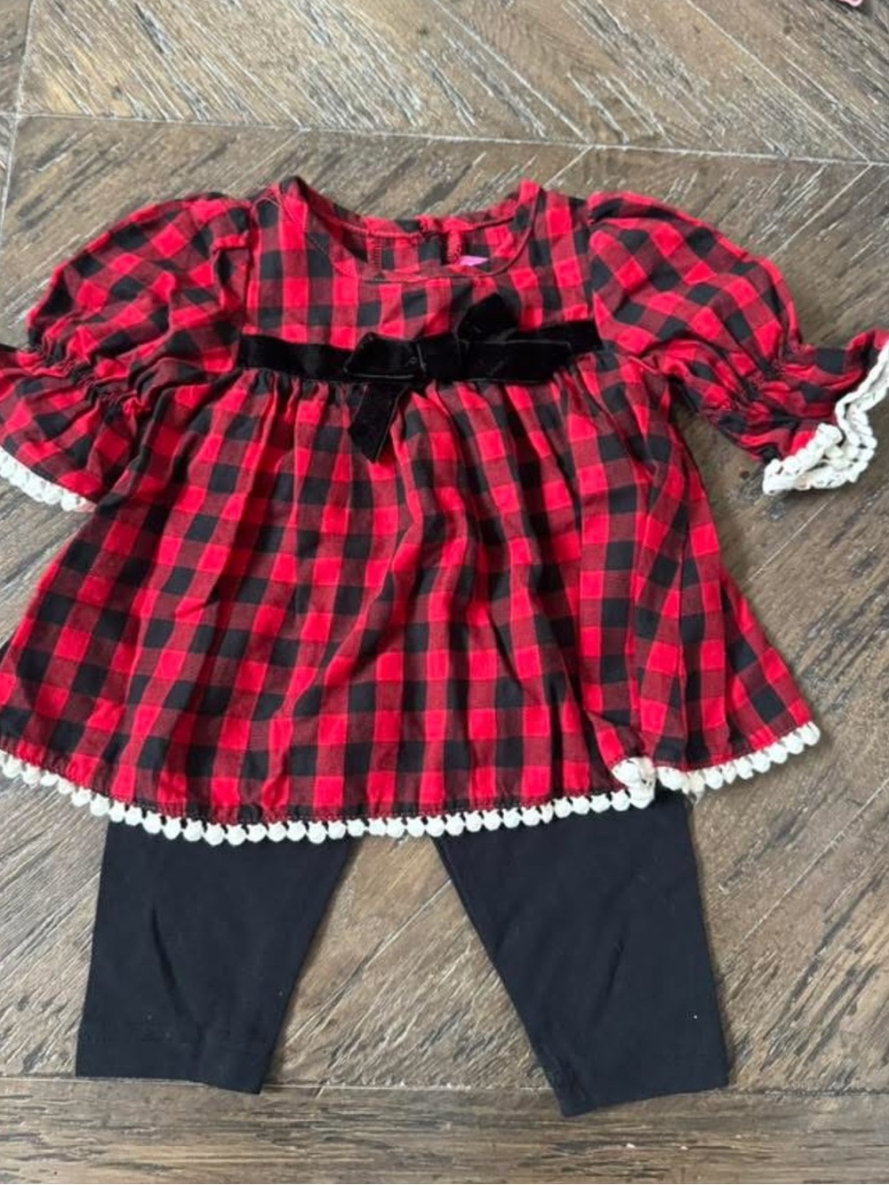 Good Lad Red and Black Buffalo Plaid Dress with Black Leggings